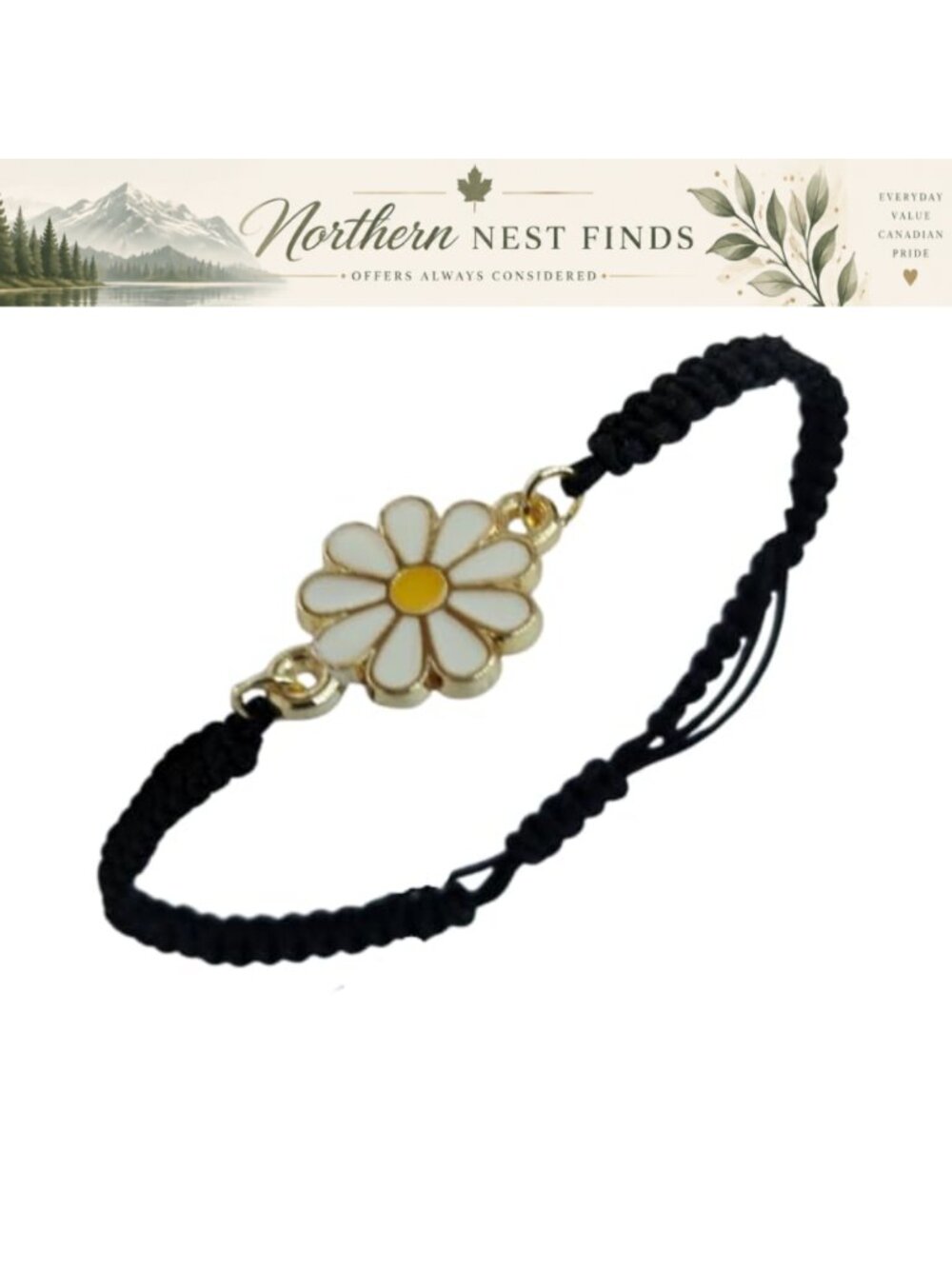 Enamel Daisy Embroidered Adjustable Macrame Braided Bracelet